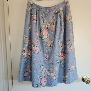 Vintage Alfred Dunner Button Front Skirt Women's 16 Blue Floral AOP With…